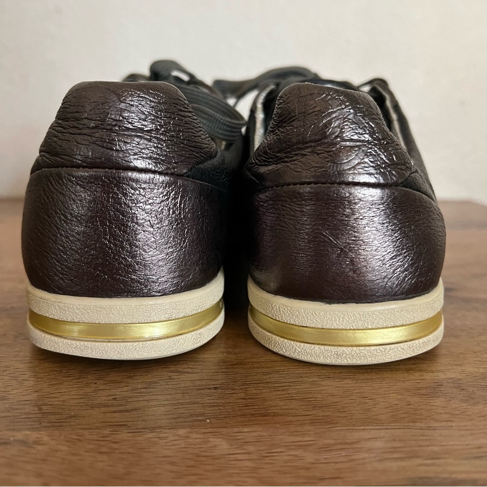 Dolce & Gabbana Metallic Black/Grey Leather Striped Lace Up Sneakers Size 8.5 - Picture 4 of 16